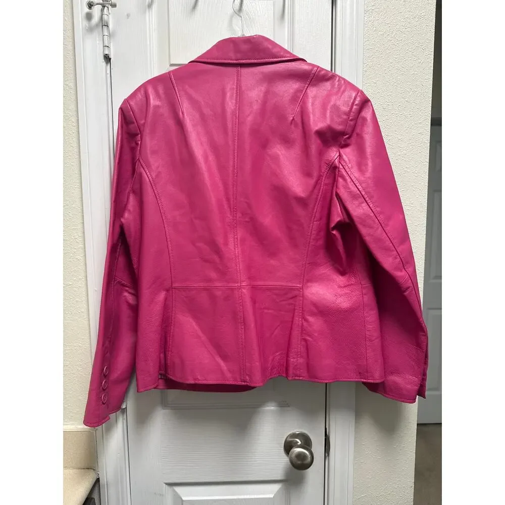 Y2K Vintage Worthington Hot Pink Leather Blazer Jacket Western Size XL - Picture 3 of 6